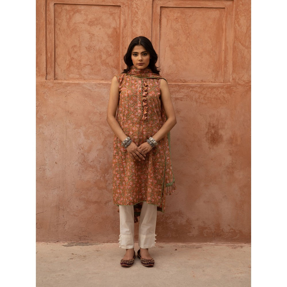 Gulabo Jaipur Noorani Rust Color Kurta and Straight Pant with Dupatta (Set of 3)