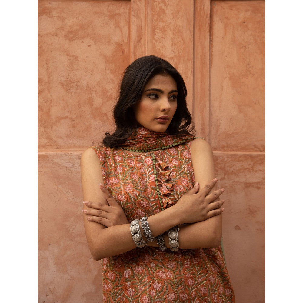 Gulabo Jaipur Noorani Rust Color Kurta and Straight Pant with Dupatta (Set of 3)
