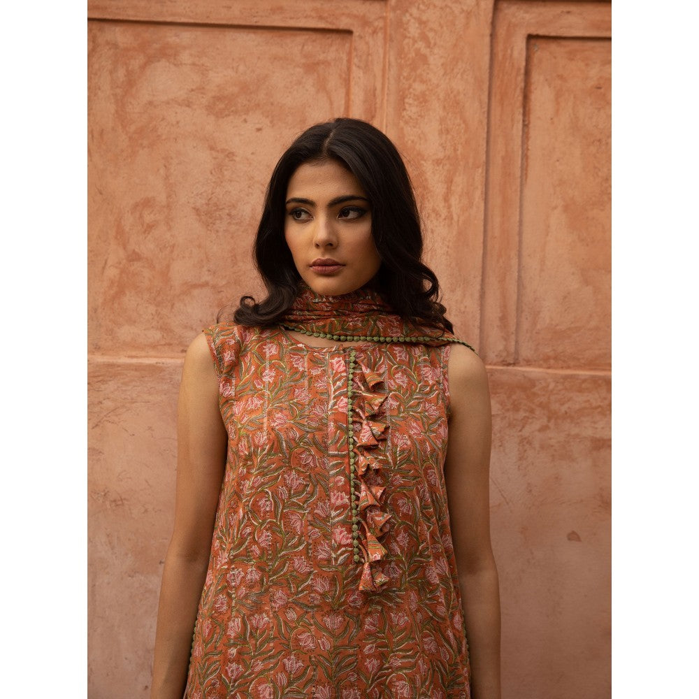 Gulabo Jaipur Noorani Rust Color Kurta and Straight Pant with Dupatta (Set of 3)