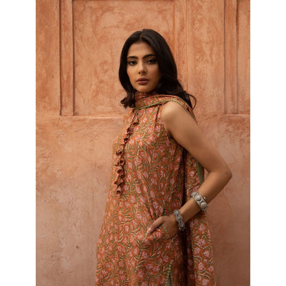 Gulabo Jaipur Noorani Rust Color Kurta and Straight Pant with Dupatta (Set of 3)