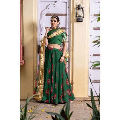Gulabo Jaipur Chanchal Green Lehenga (Set of 3)
