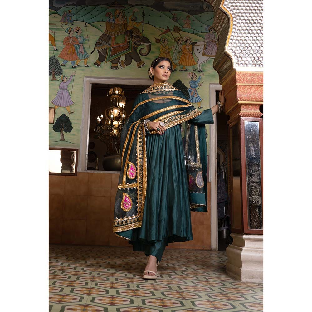 Gulabo Jaipur Shri Emerald Green Anarkali (Set of 3)