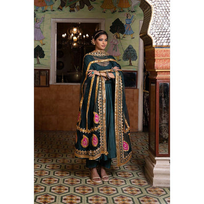 Gulabo Jaipur Shri Emerald Green Anarkali (Set of 3)