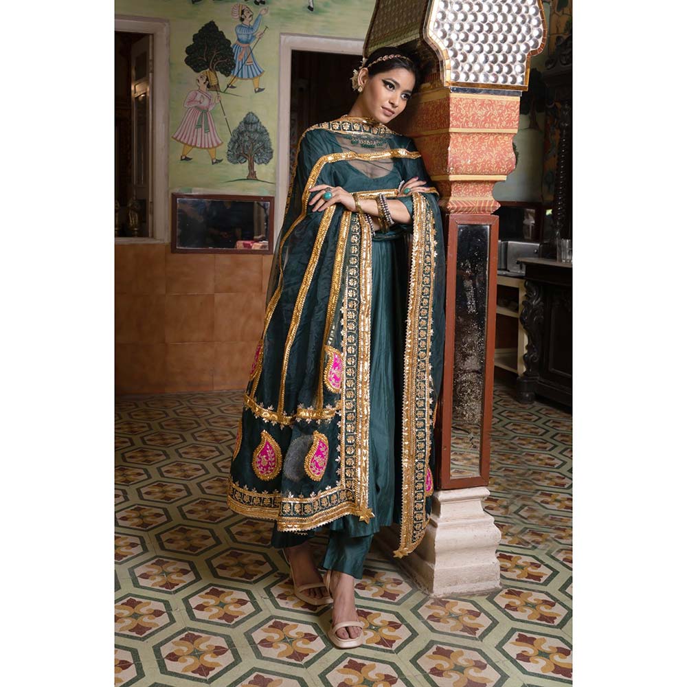Gulabo Jaipur Shri Emerald Green Anarkali (Set of 3)