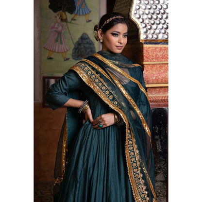 Gulabo Jaipur Shri Emerald Green Anarkali (Set of 3)
