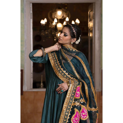 Gulabo Jaipur Shri Emerald Green Anarkali (Set of 3)