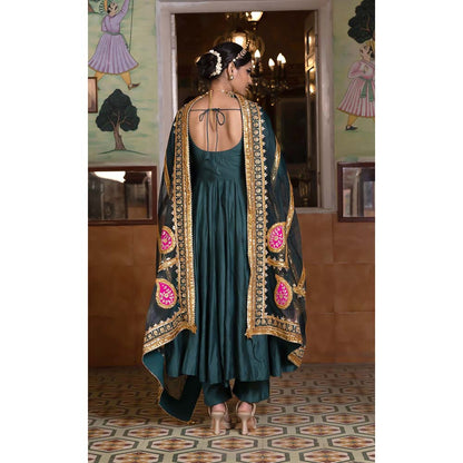 Gulabo Jaipur Shri Emerald Green Anarkali (Set of 3)