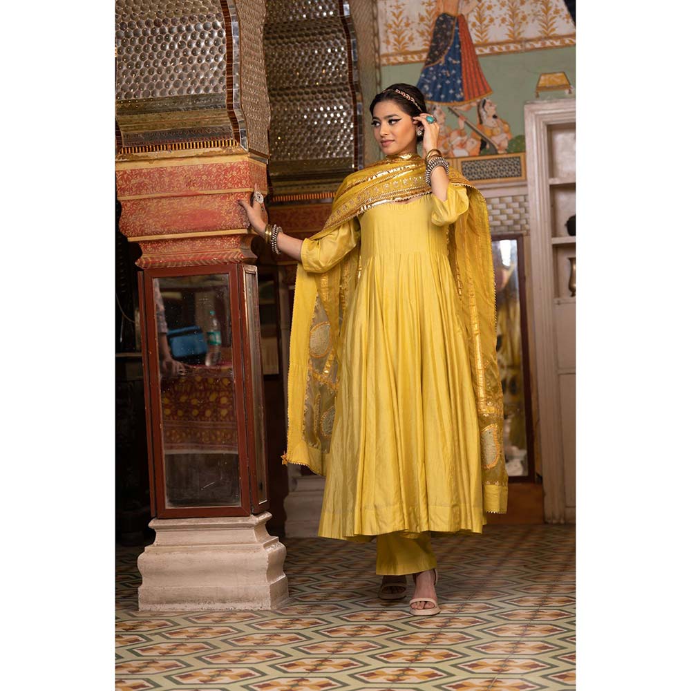 Gulabo Jaipur Shri Yellow Anarkali (Set of 3)