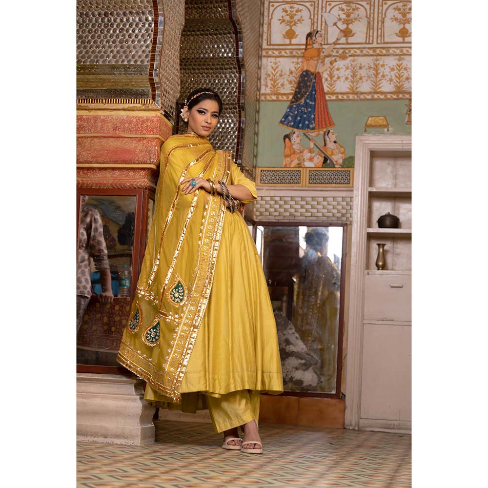 Gulabo Jaipur Shri Yellow Anarkali (Set of 3)