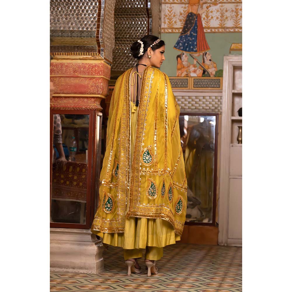 Gulabo Jaipur Shri Yellow Anarkali (Set of 3)