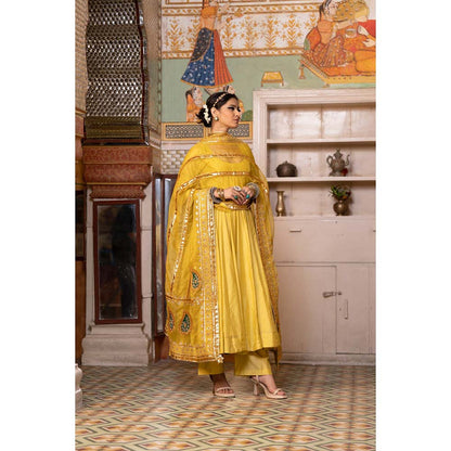 Gulabo Jaipur Shri Yellow Anarkali (Set of 3)