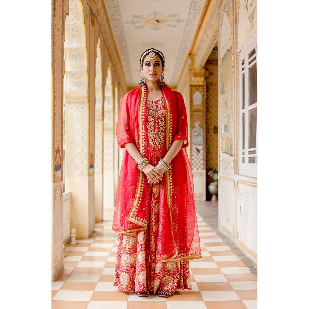 Gulabo Jaipur Atefa Red Sharara (Set of 3)