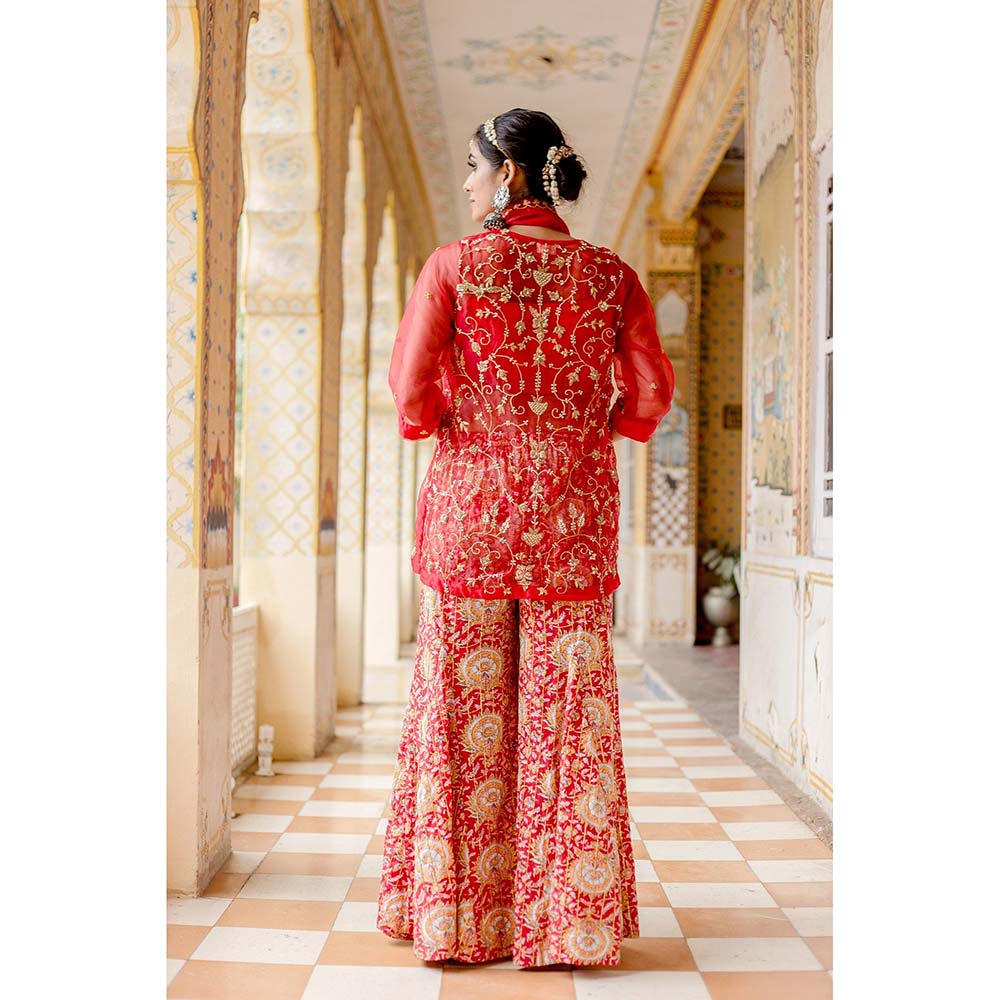 Gulabo Jaipur Atefa Red Sharara (Set of 3)
