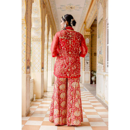 Gulabo Jaipur Atefa Red Sharara (Set of 3)