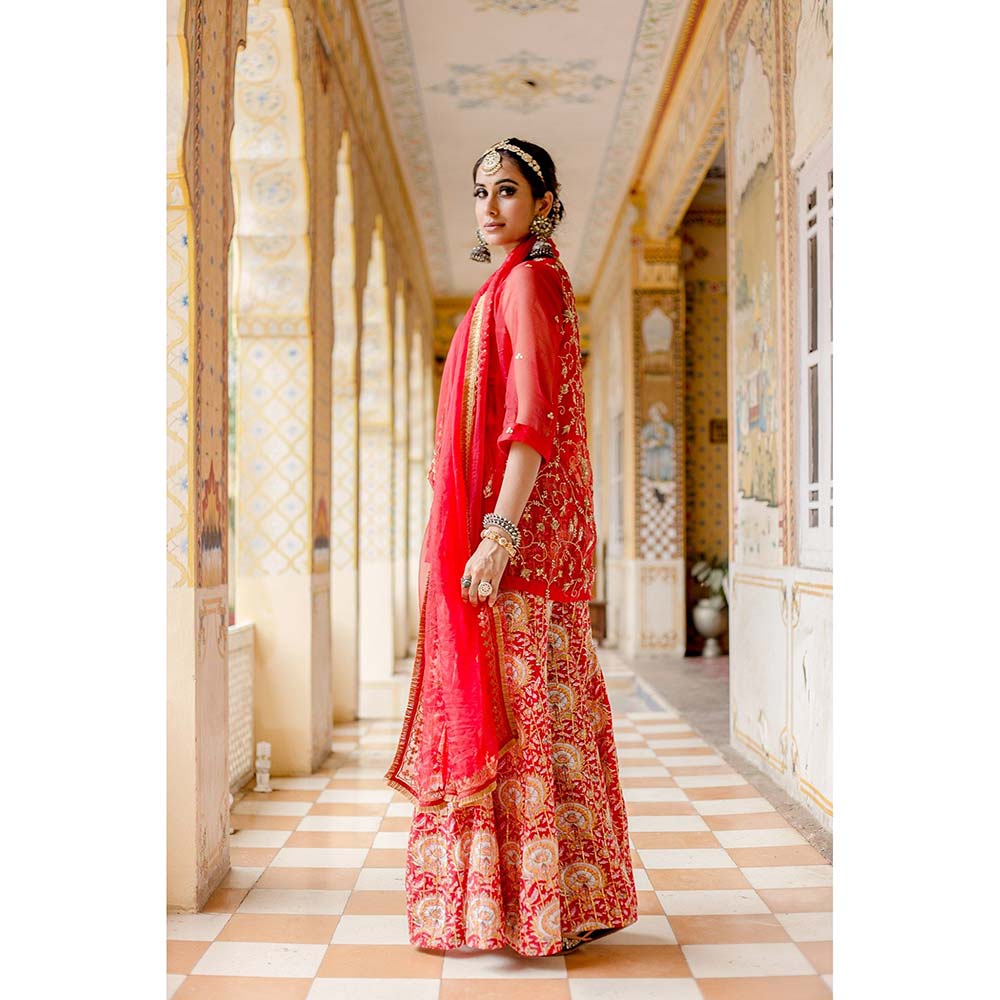 Gulabo Jaipur Atefa Red Sharara (Set of 3)