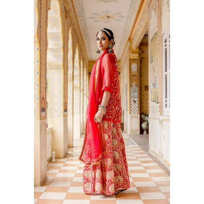 Gulabo Jaipur Atefa Red Sharara (Set of 3)