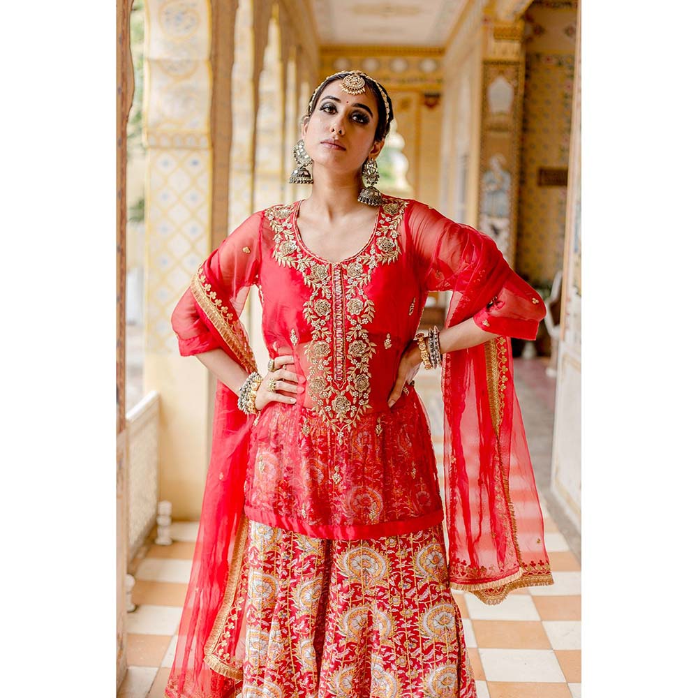 Gulabo Jaipur Atefa Red Sharara (Set of 3)
