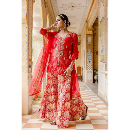 Gulabo Jaipur Atefa Red Sharara (Set of 3)