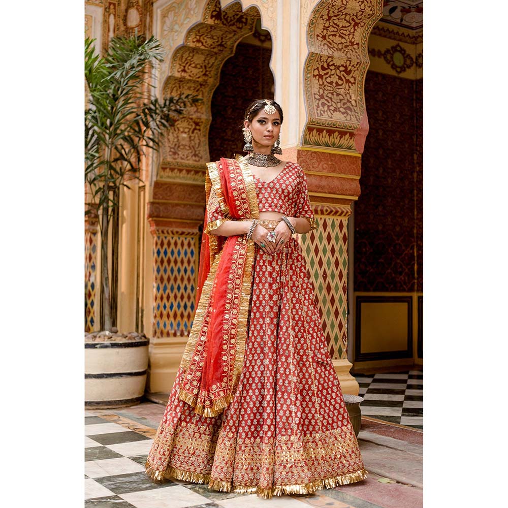 Gulabo Jaipur Shehzadi Red Lehenga (Set of 4)