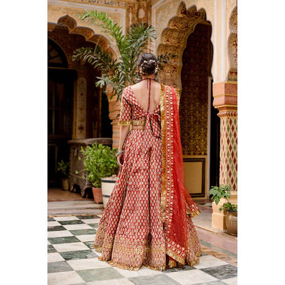 Gulabo Jaipur Shehzadi Red Lehenga (Set of 4)