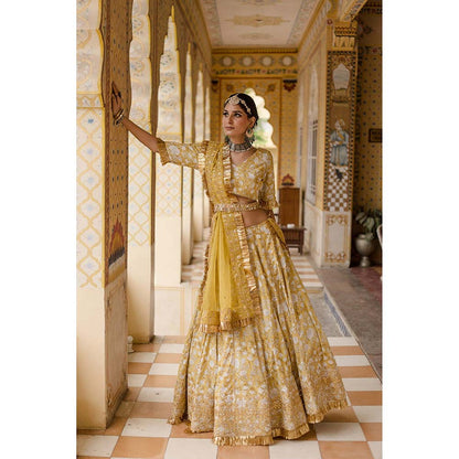 Gulabo Jaipur Shehzadi Yellow Lehenga (Set of 4)