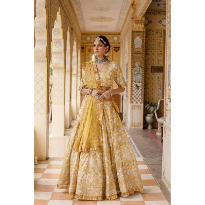 Gulabo Jaipur Shehzadi Yellow Lehenga (Set of 4)