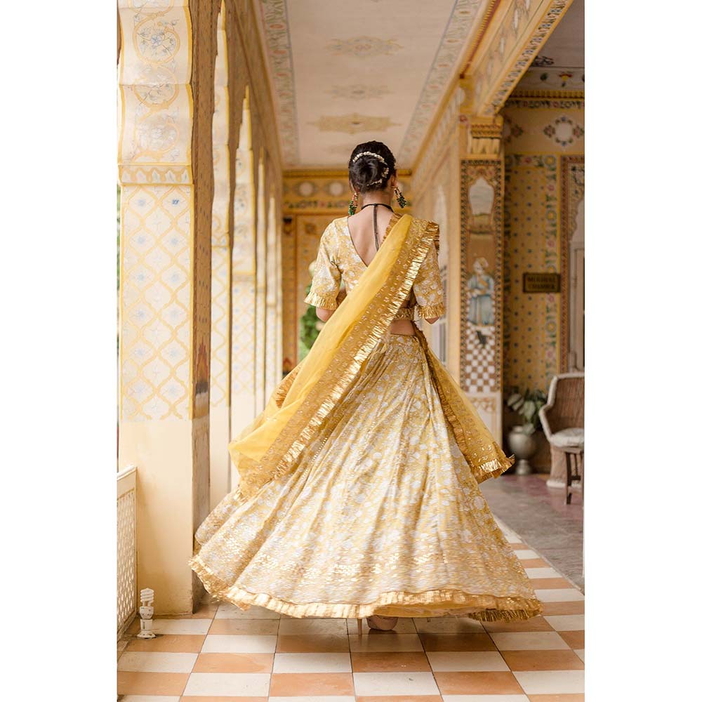 Gulabo Jaipur Shehzadi Yellow Lehenga (Set of 4)
