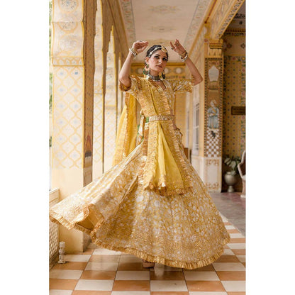 Gulabo Jaipur Shehzadi Yellow Lehenga (Set of 4)