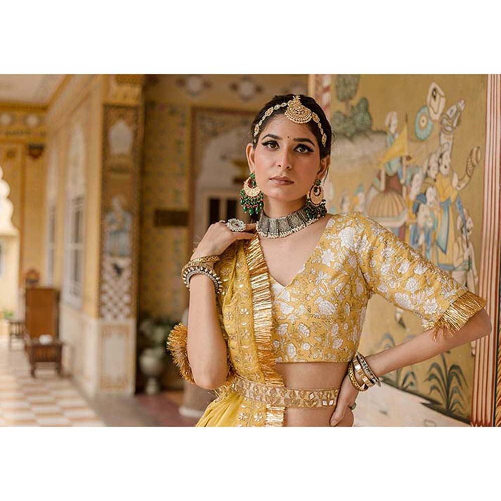 Gulabo Jaipur Shehzadi Yellow Lehenga (Set of 4)