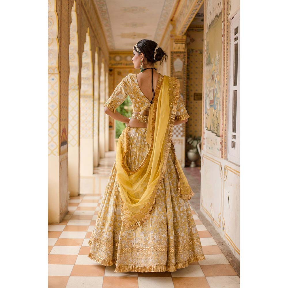 Gulabo Jaipur Shehzadi Yellow Lehenga (Set of 4)
