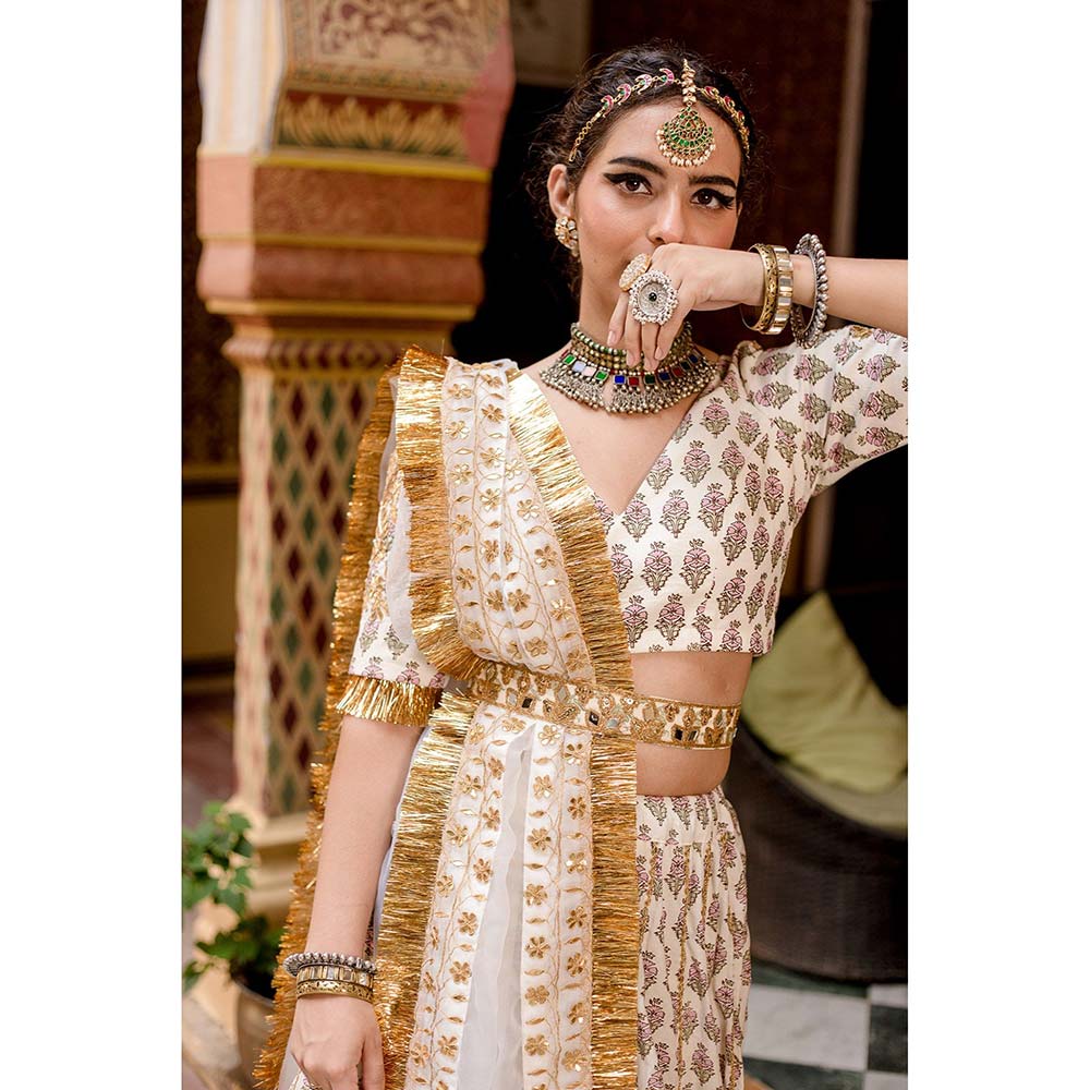 Gulabo Jaipur Shehzadi White Lehenga (Set of 4)