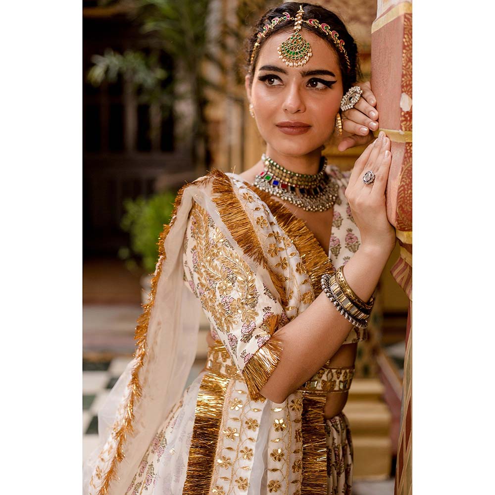 Gulabo Jaipur Shehzadi White Lehenga (Set of 4)