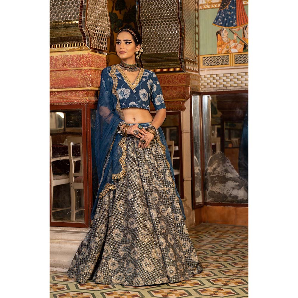 Gulabo Jaipur Parveen Blue Lehenga (Set of 3)
