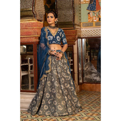 Gulabo Jaipur Parveen Blue Lehenga (Set of 3)