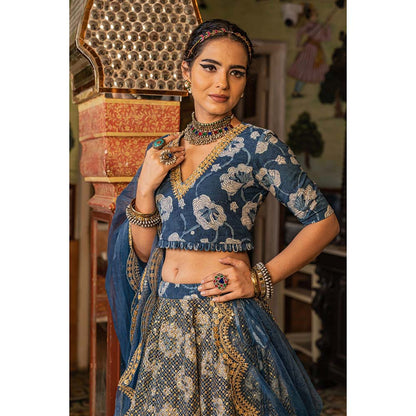 Gulabo Jaipur Parveen Blue Lehenga (Set of 3)