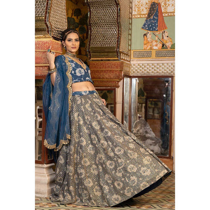 Gulabo Jaipur Parveen Blue Lehenga (Set of 3)