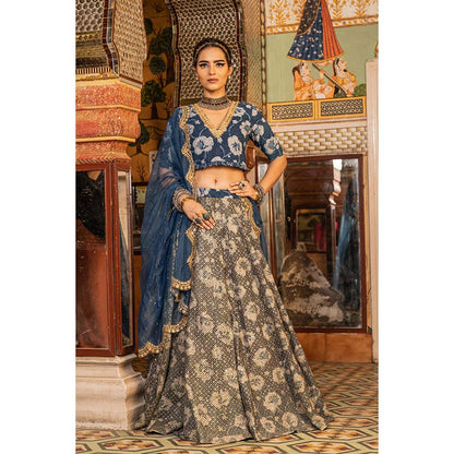 Gulabo Jaipur Parveen Blue Lehenga (Set of 3)