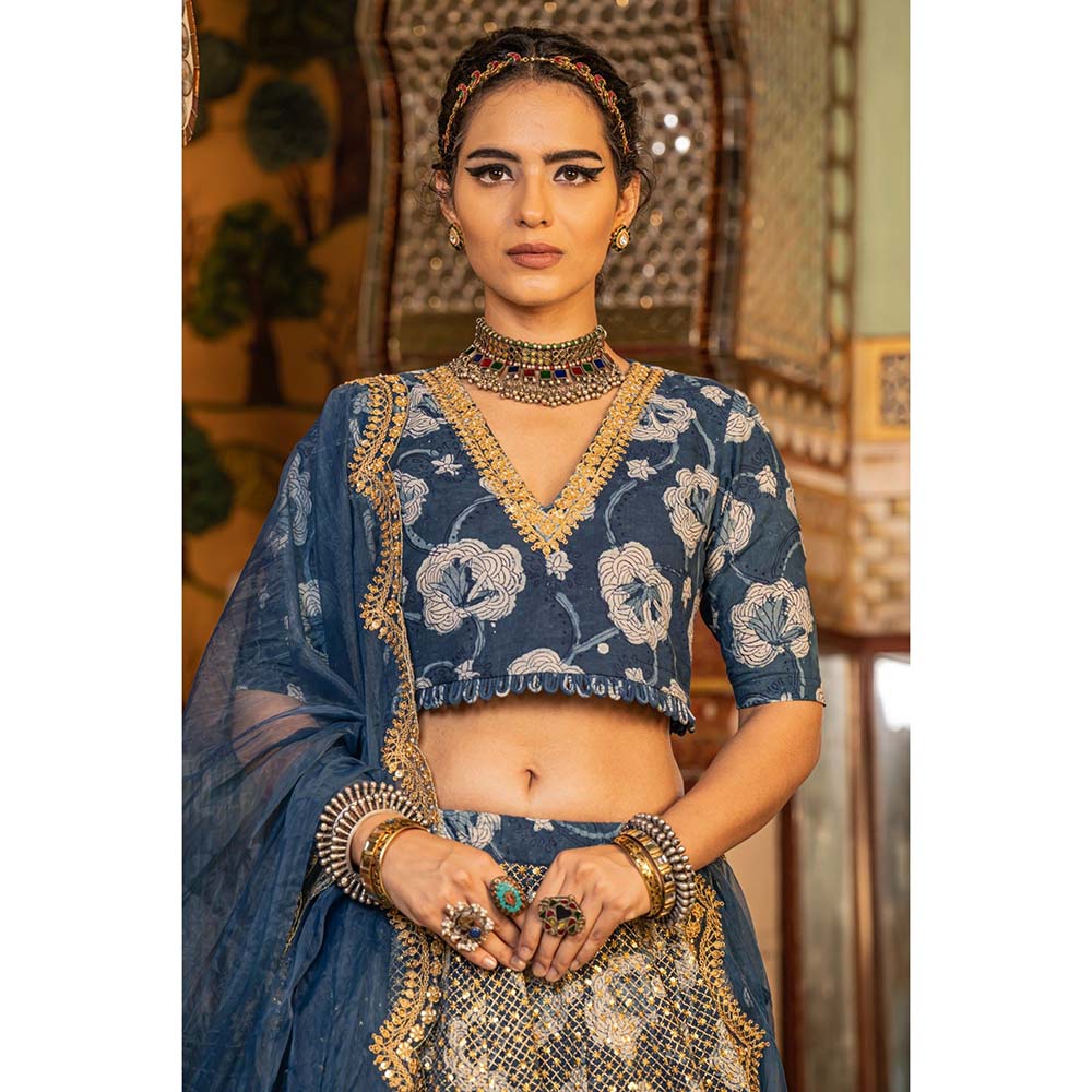 Gulabo Jaipur Parveen Blue Lehenga (Set of 3)