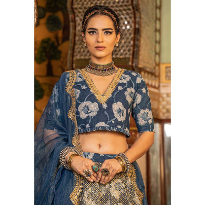 Gulabo Jaipur Parveen Blue Lehenga (Set of 3)