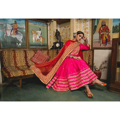 Gulabo Jaipur Nahal Pink Anarkali (Set of 3)