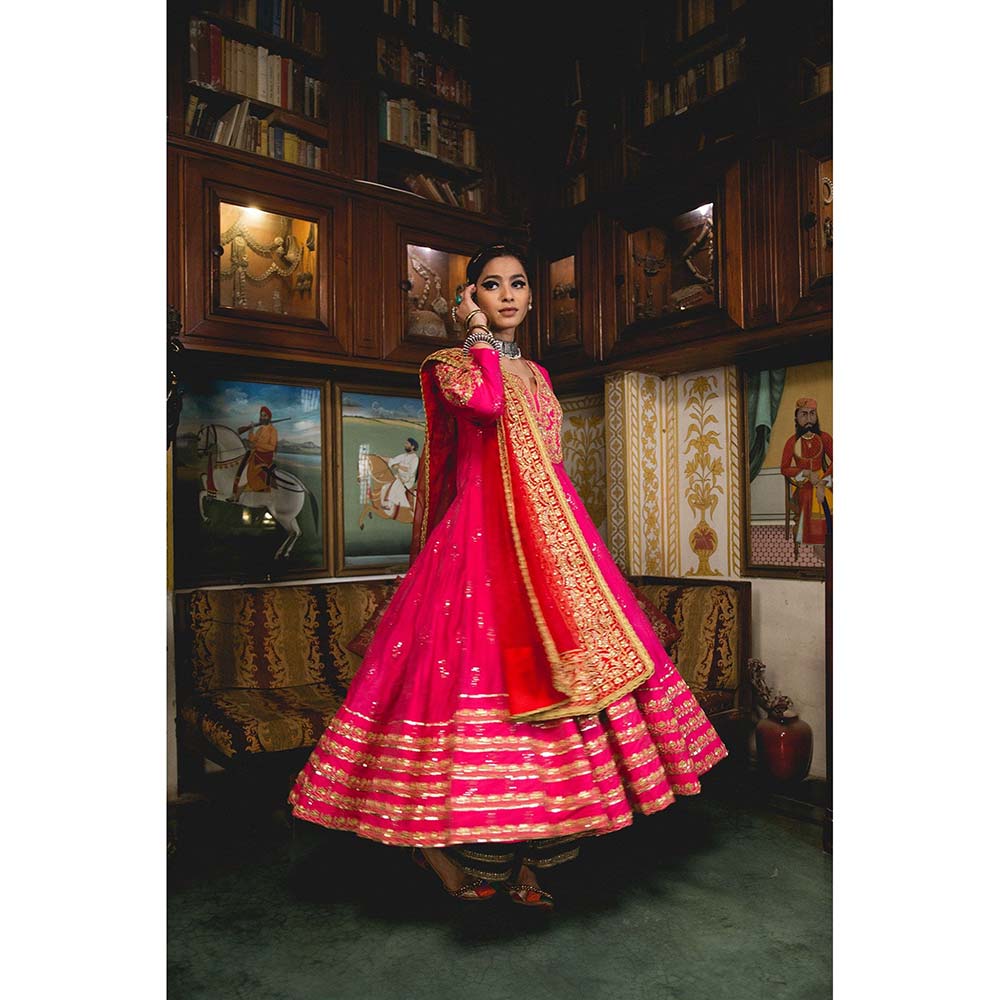 Gulabo Jaipur Nahal Pink Anarkali (Set of 3)