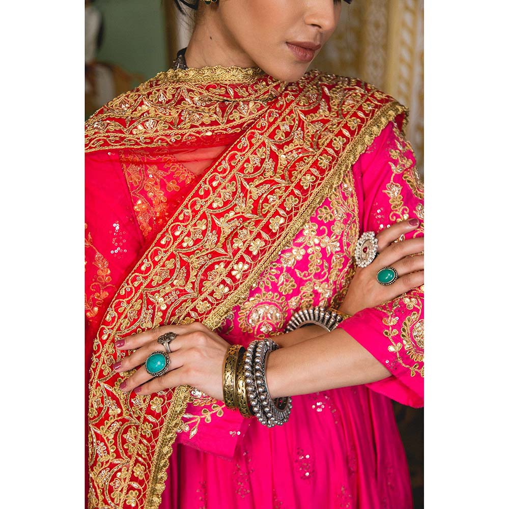 Gulabo Jaipur Nahal Pink Anarkali (Set of 3)