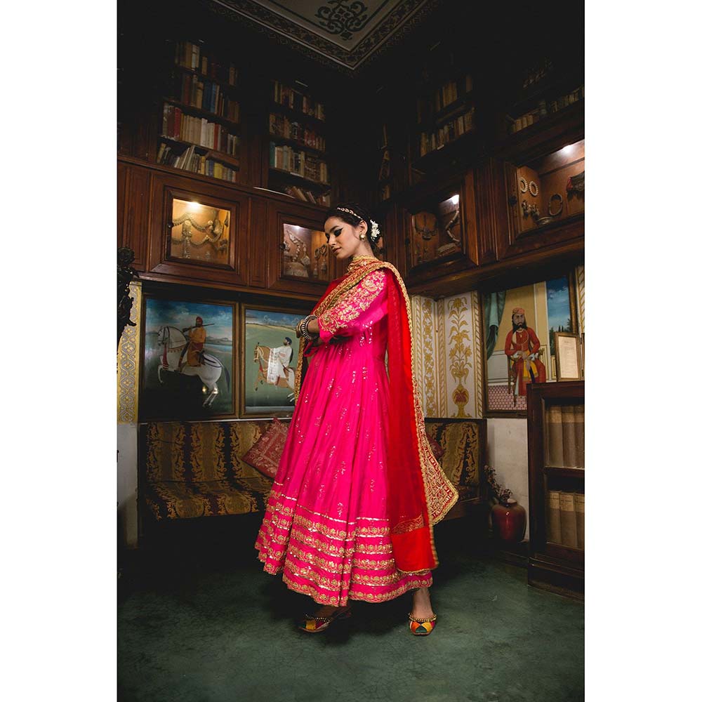 Gulabo Jaipur Nahal Pink Anarkali (Set of 3)