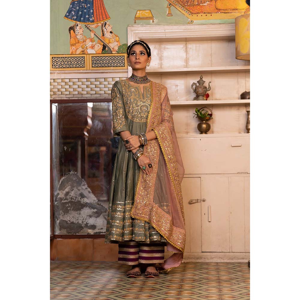 Gulabo Jaipur Nahal Grey Anarkali (Set of 3)