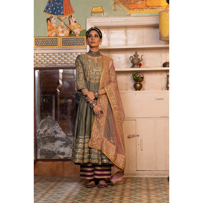 Gulabo Jaipur Nahal Grey Anarkali (Set of 3)