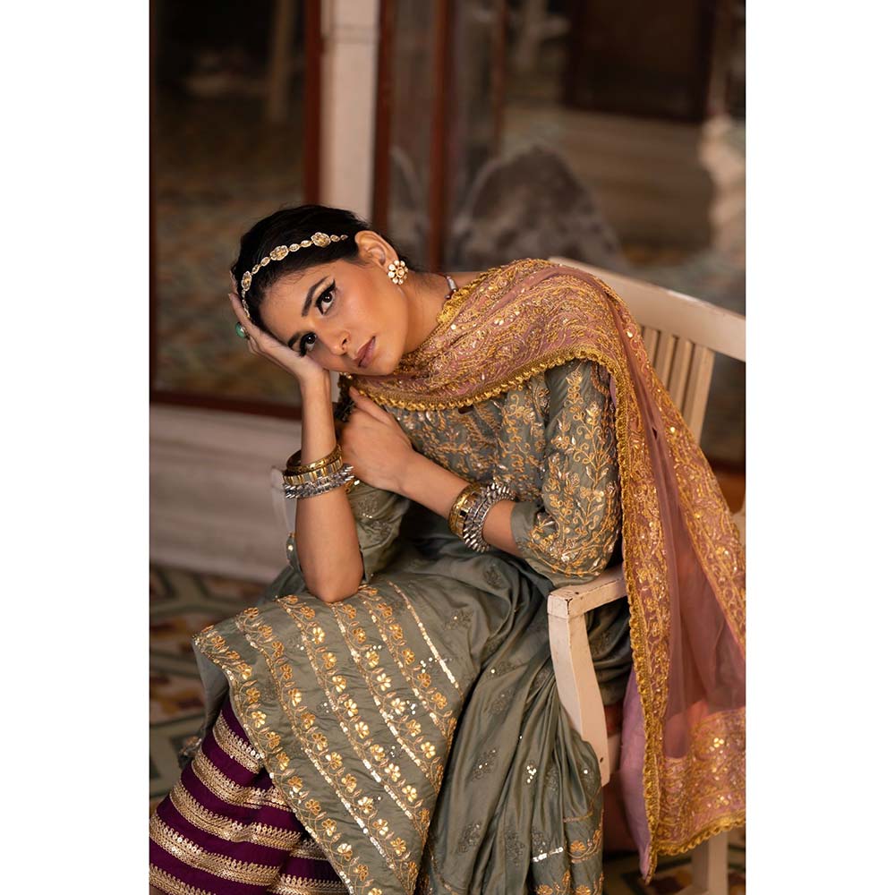 Gulabo Jaipur Nahal Grey Anarkali (Set of 3)