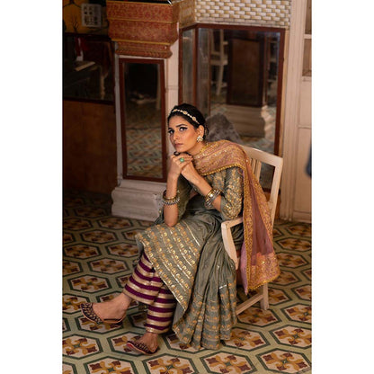 Gulabo Jaipur Nahal Grey Anarkali (Set of 3)