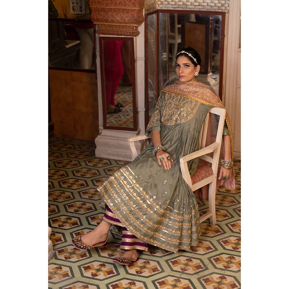 Gulabo Jaipur Nahal Grey Anarkali (Set of 3)