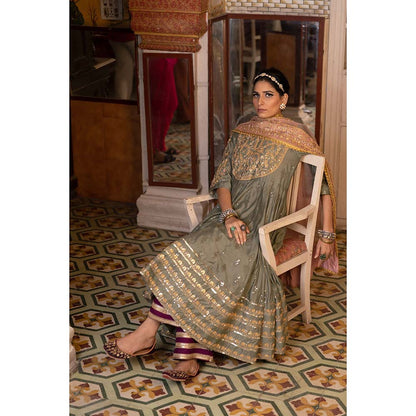 Gulabo Jaipur Nahal Grey Anarkali (Set of 3)