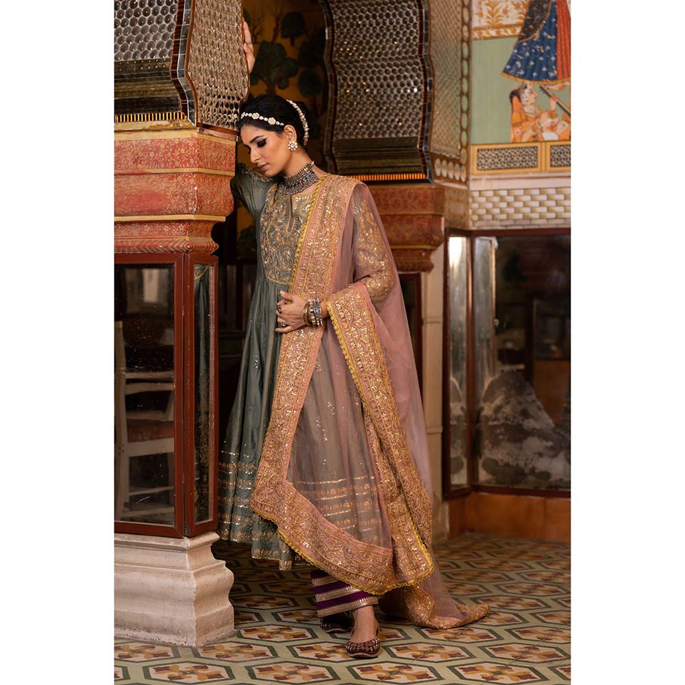 Gulabo Jaipur Nahal Grey Anarkali (Set of 3)